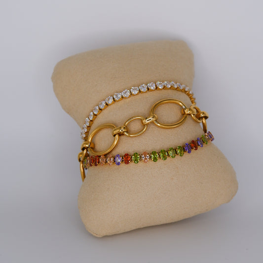 Pulseira Aço Inoxidável Rivieras e Dourada Oval