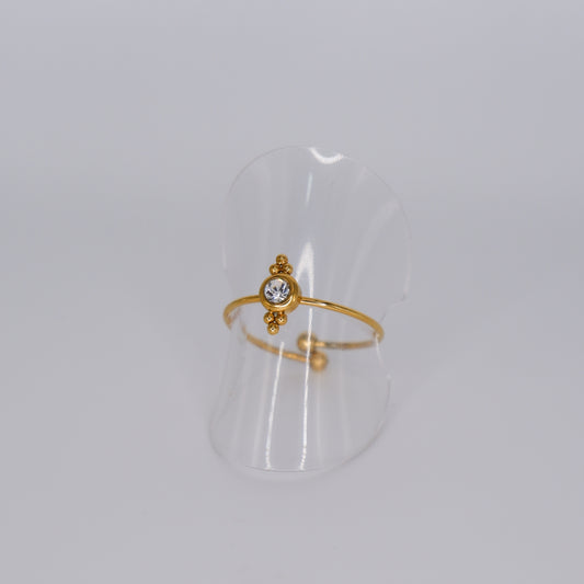 Anel Ajustável Dourado com Pedra Transparente
