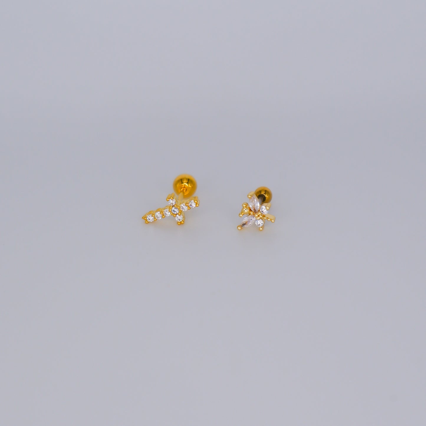Piercing Bolinha Aço Inoxidável Cruz e Libelinha