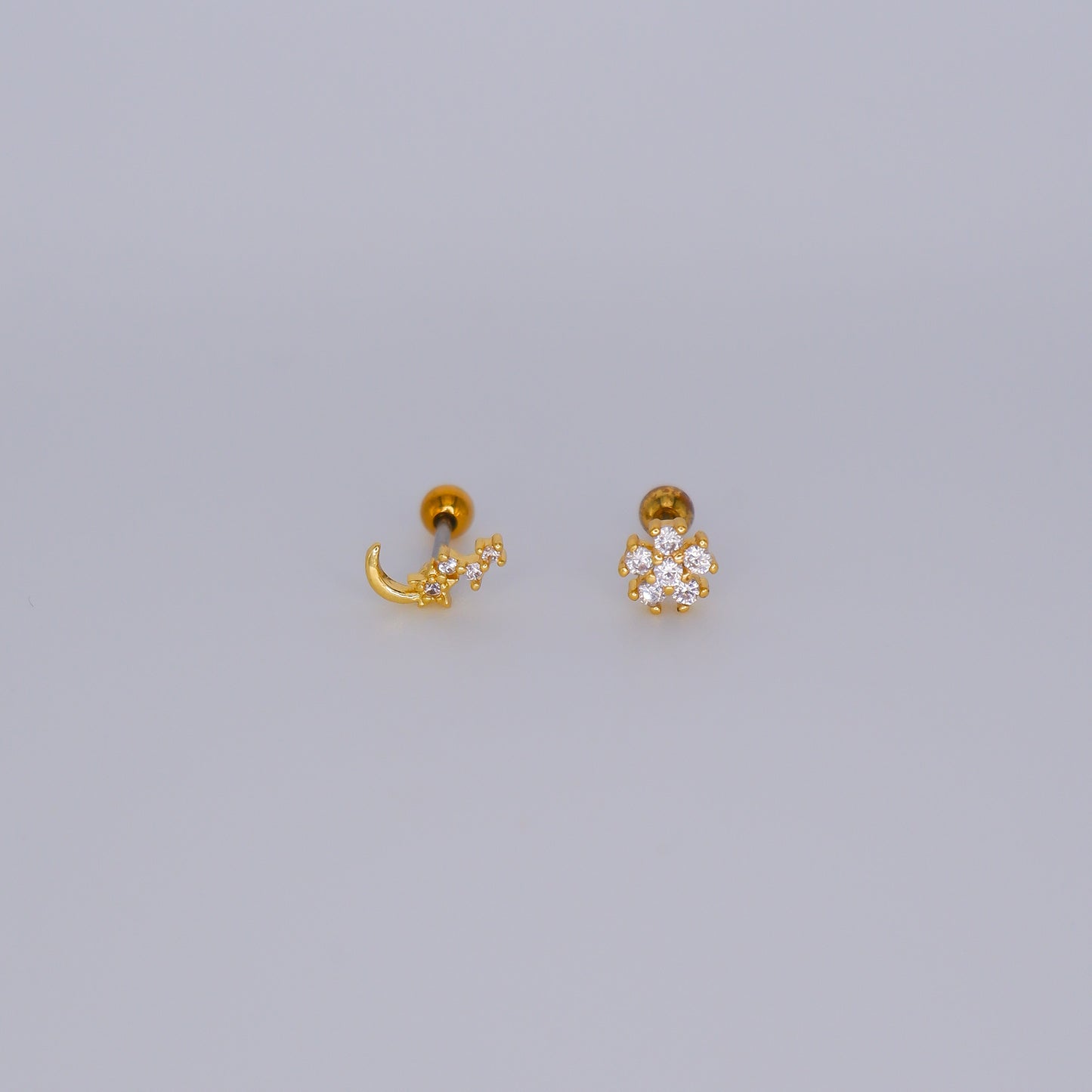 Piercing Bolinha Aço Inoxidável Lua e Flor