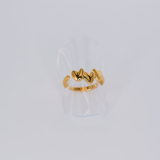 Anel Ajustável 3 corações Dourados