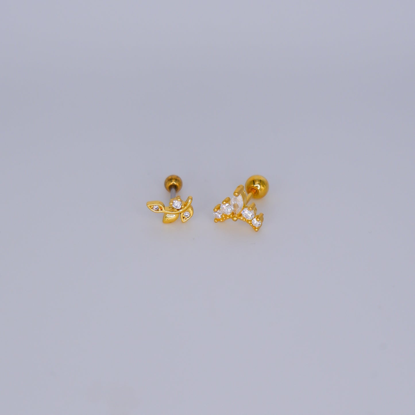 Piercing Bolinha Aço Inoxidável Folha e Coroa