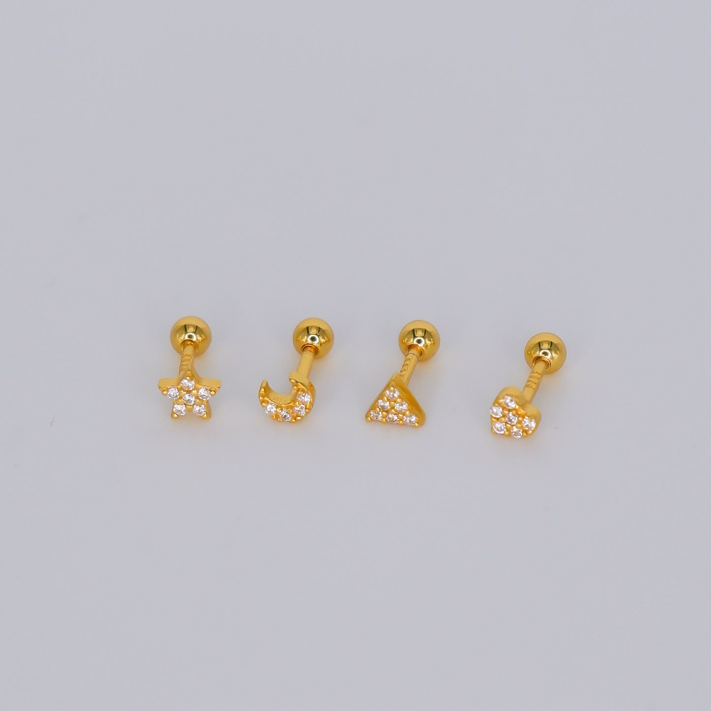 Piercings Bolinha Dourados #32 Estrela, Lua, Triângulo e Coração