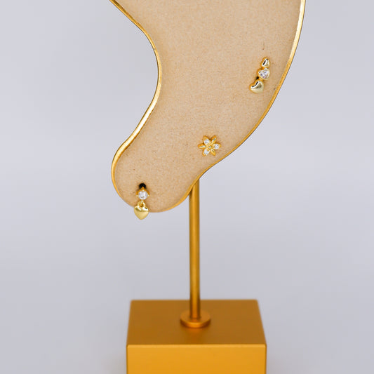 Piercings Bolinha Dourados #33 Corações e Flor