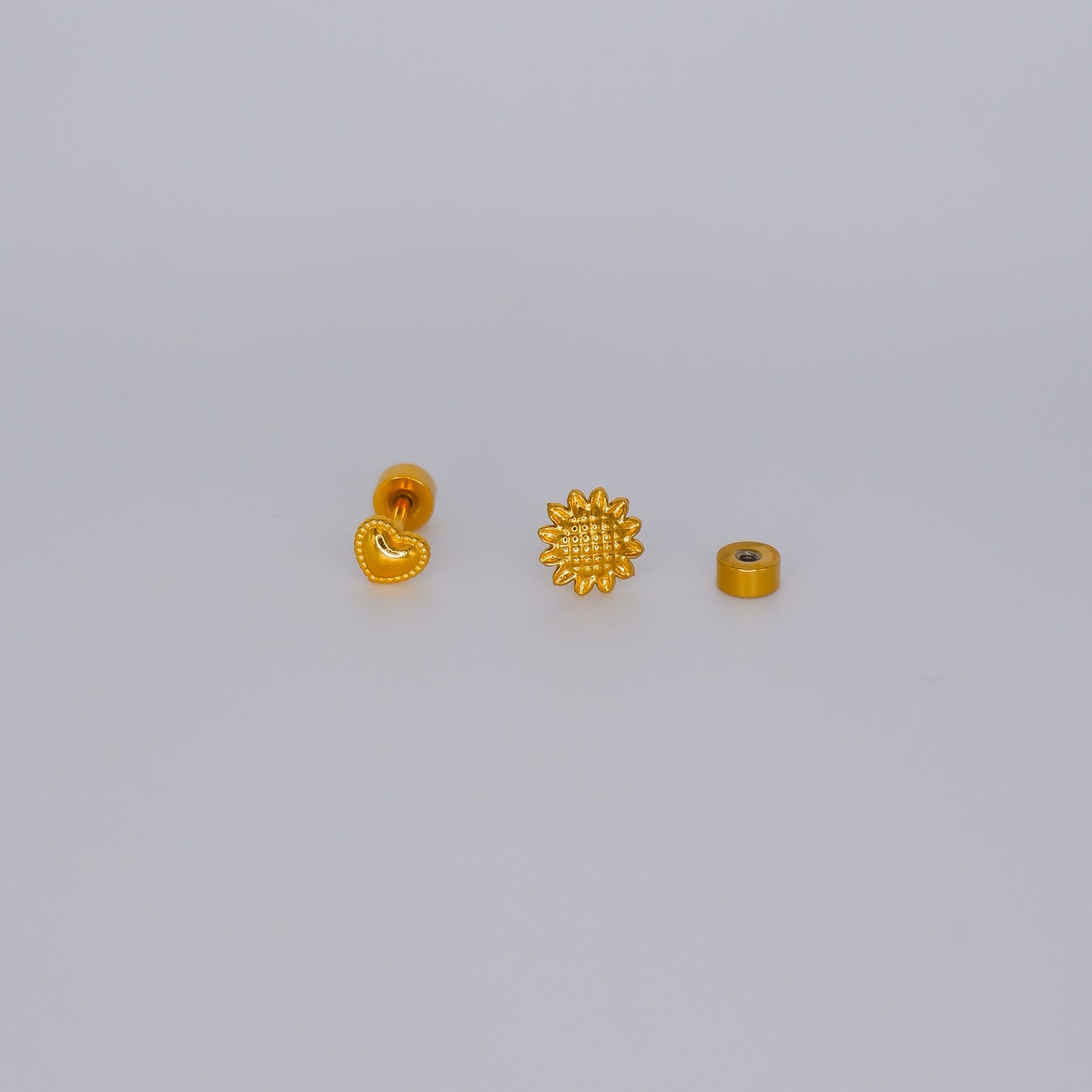 Piercing Bolinha Aço Inoxidável Coração e Girassol