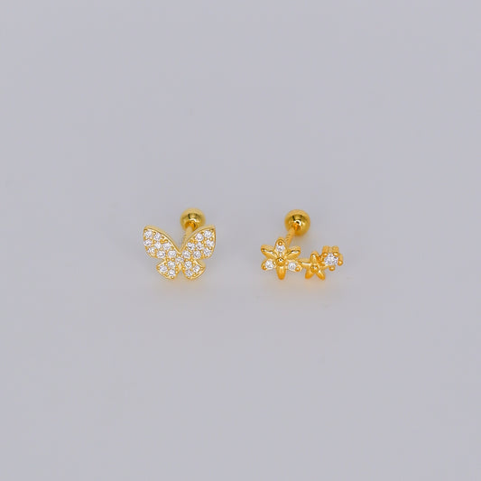 Piercings Bolinha Dourados #34 Borboleta e Flores