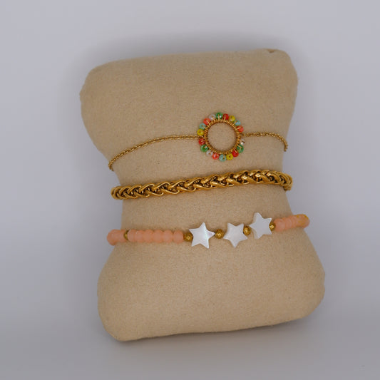 Pulseira Aço Inoxidável Círculo, Malha e Pedras