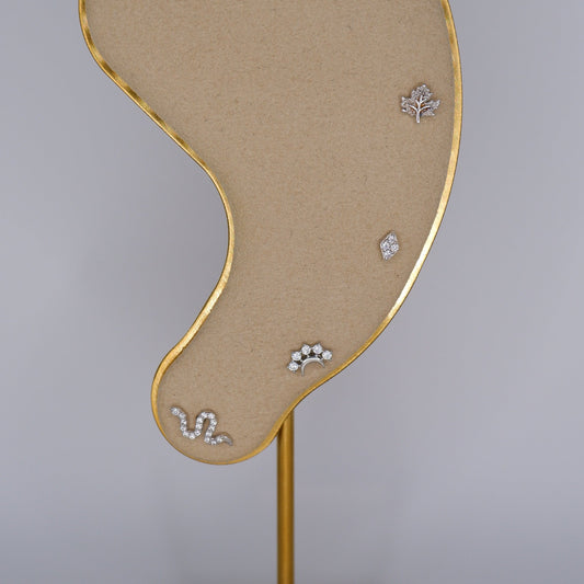 Piercings Bolinha Prateados #3 Cobra, Lua, Losango e Folha