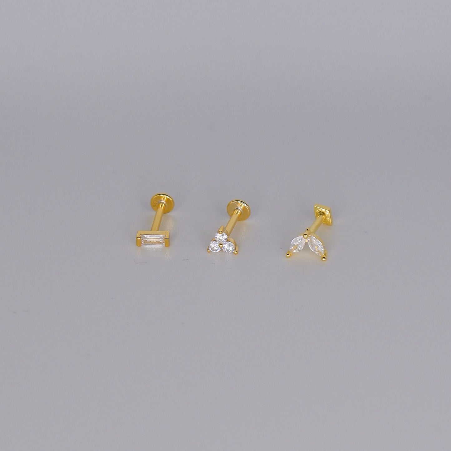 Piercings Achatados Dourados #3 Retângulo, Flor e Folha