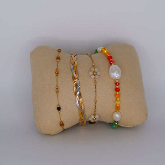 Pulseira Aço Inoxidável Pedras, Malha, Flores e Colorida Pérolas