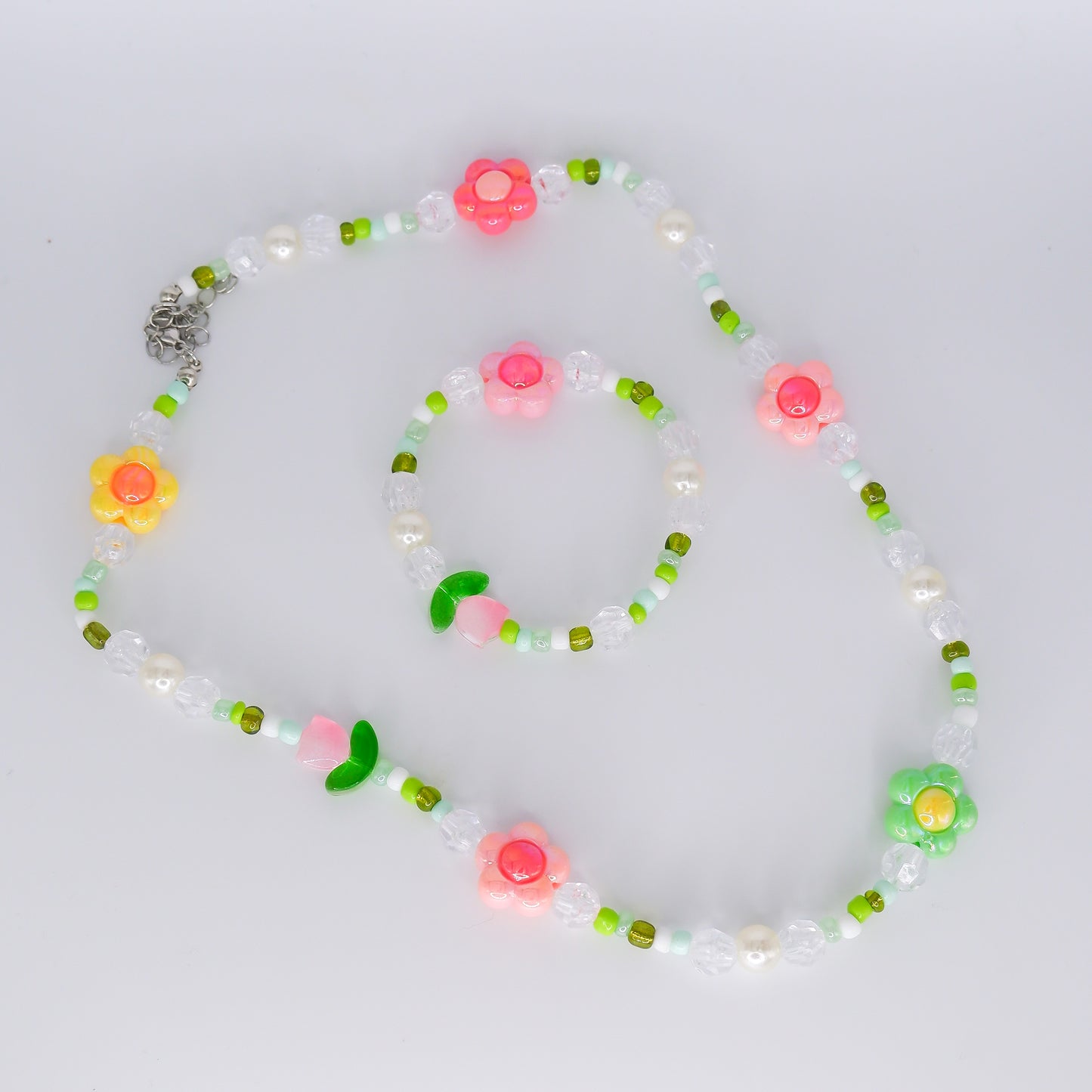 Conjunto Colar e Pulseira Criança com Flores