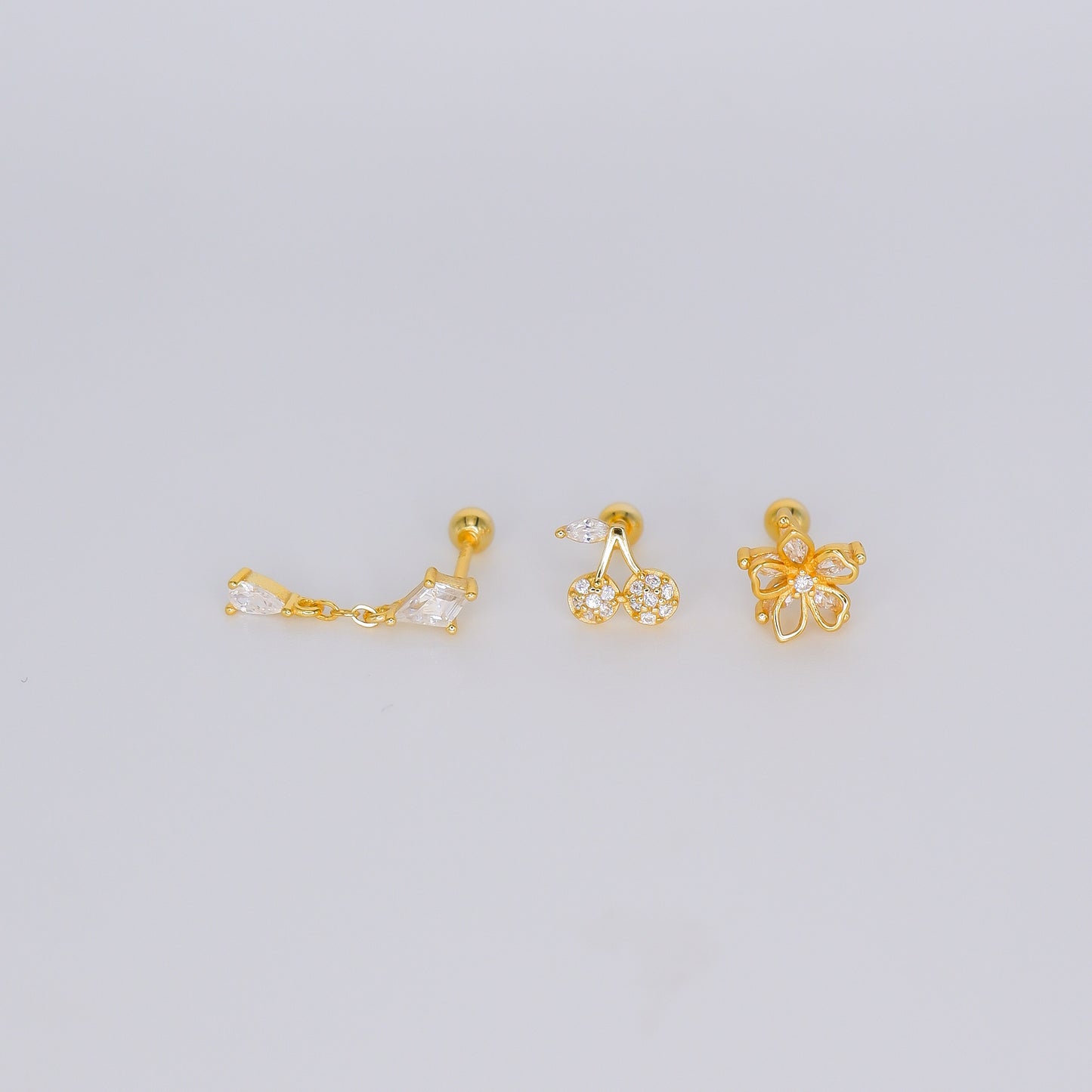 Piercings Bolinha Dourados #44 Pendente, Cereja e Flor