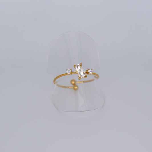 Anel Ajustável Dourado Brilhantes Transparentes