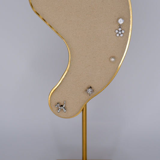 Piercings Bolinha Prateados #4 Cão, Bola e Flor Pendente