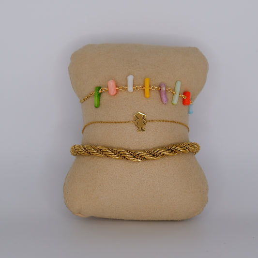 Pulseira Aço Inoxidável Colorido, Menina Mãe, Malha Grossa