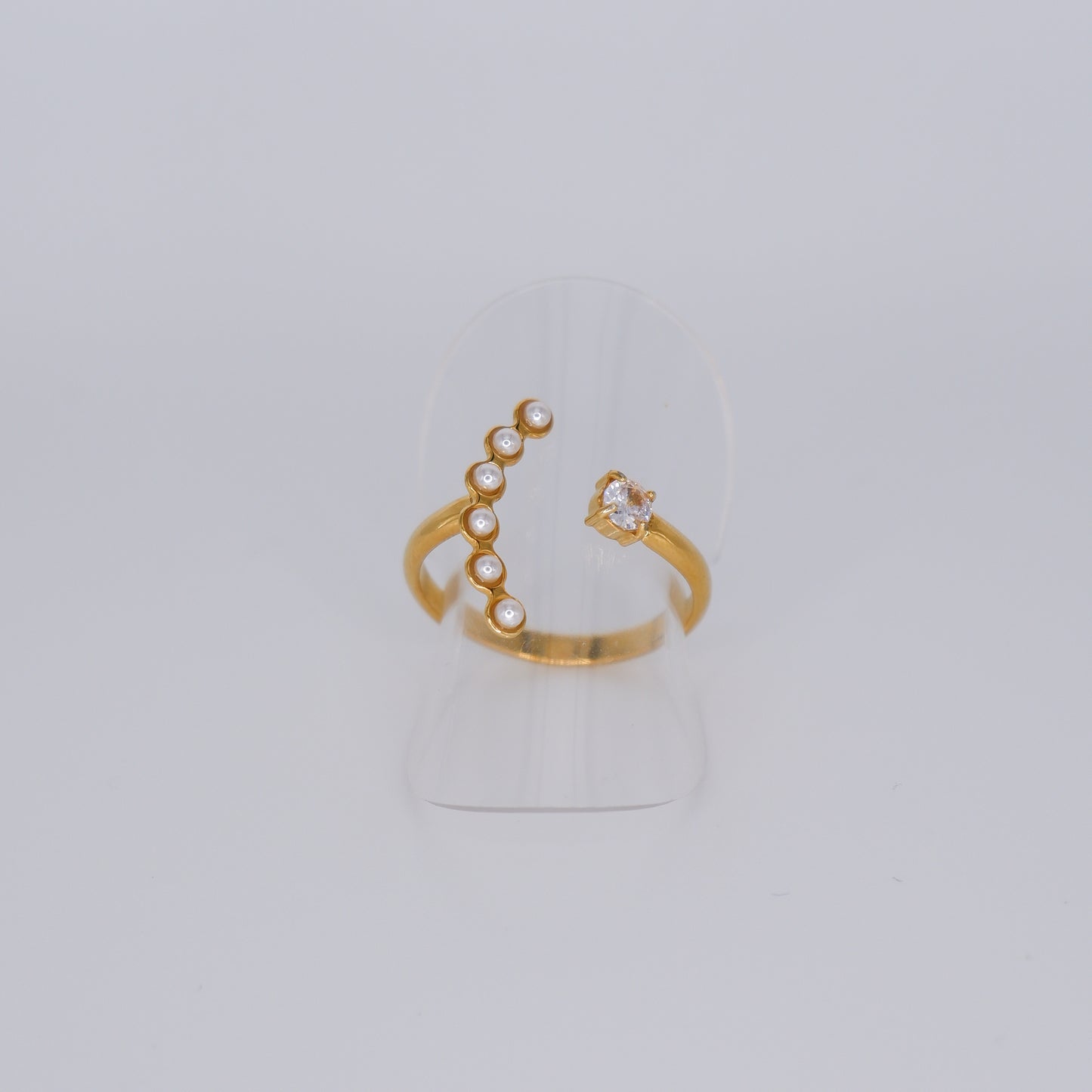 Anel Ajustável Dourado Pérolas