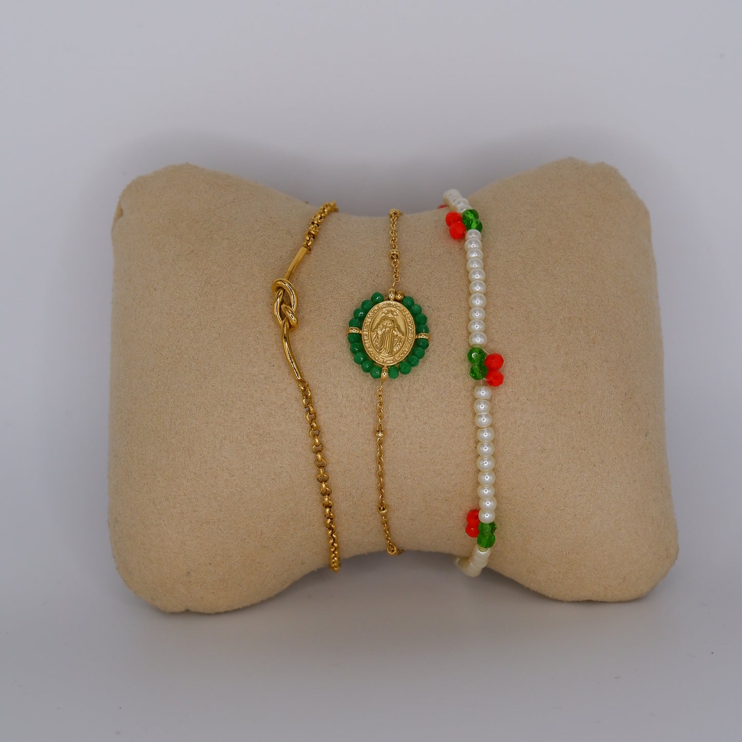 Pulseira Aço Inoxidável Nó, Medalha, Cerejas
