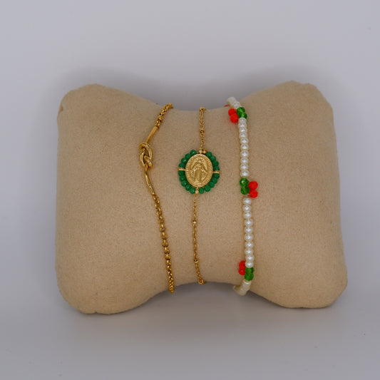 Pulseira Aço Inoxidável Nó, Medalha, Cerejas