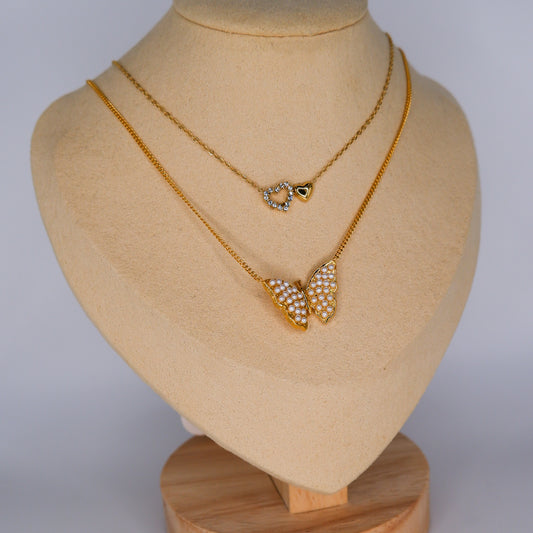 Colar Borboleta e Corações