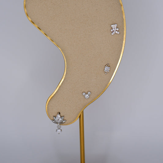 Piercings Bolinha Prateados #5 Flor de Lotos, Mickey e Ursinho