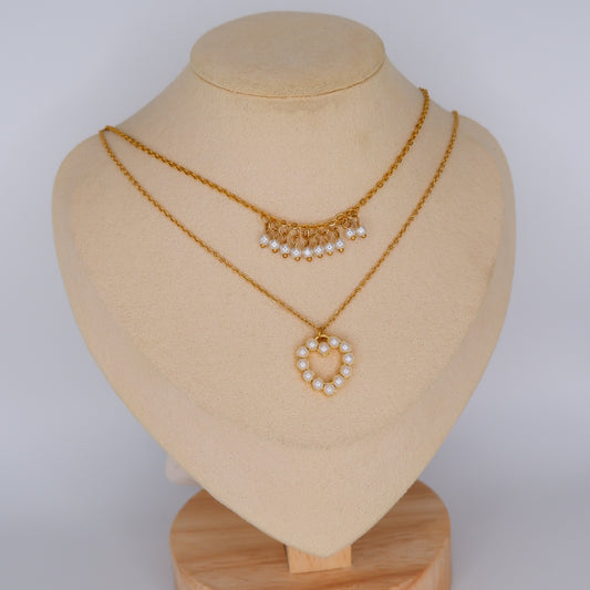 Colares Pérolas Pendentes e Coração de Pérolas