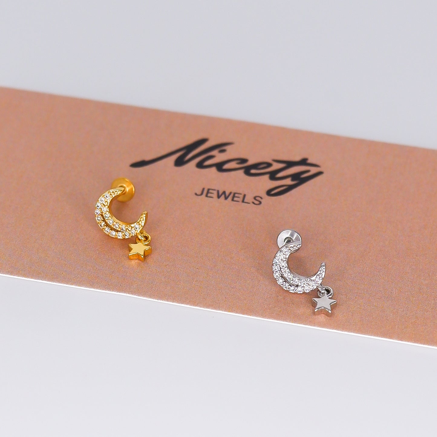 Piercing Achatado Lua Pendente