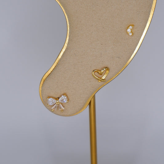 Piercings Bolinha Dourados #6 Laço, Coração e Lua