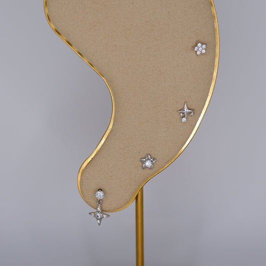 Piercings Bolinha Prateados #6 Estrela e Flores