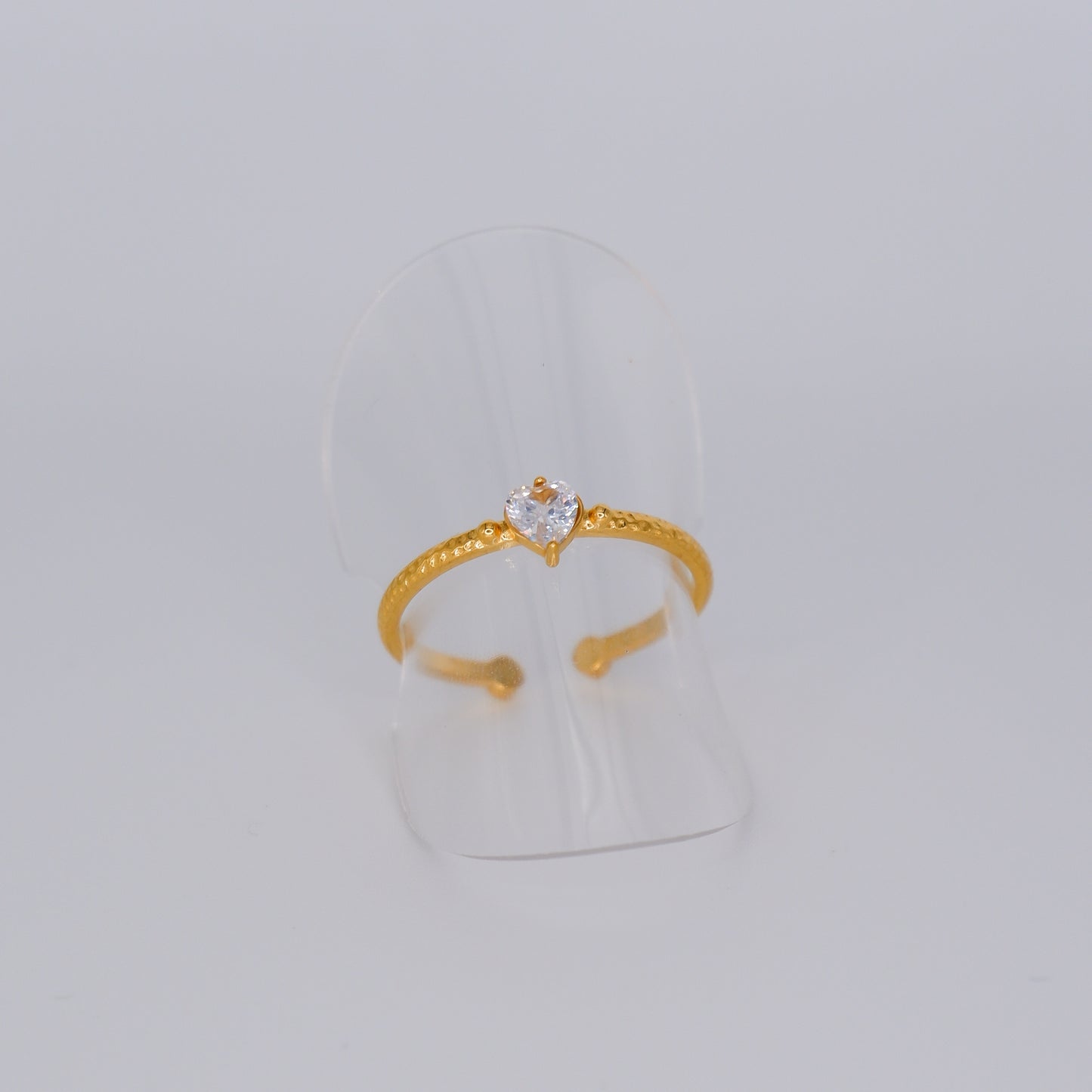 Anel Ajustável Dourado Coração Transparente