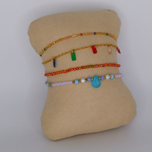 Pulseira Aço Inoxidável Colorida, Pendentes, Laranja e Azul