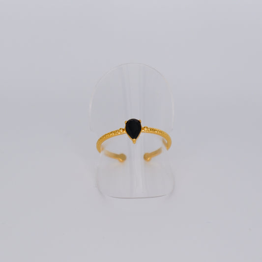 Anel Ajustável Dourado Gota Preta