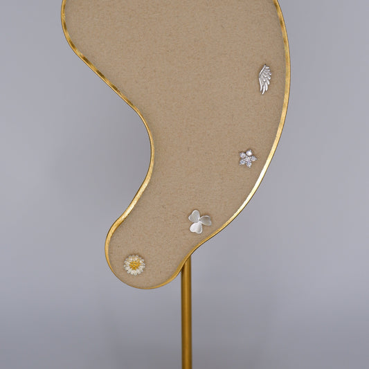 Piercings Bolinha Prateados #7 Flor, Trevo e Asa