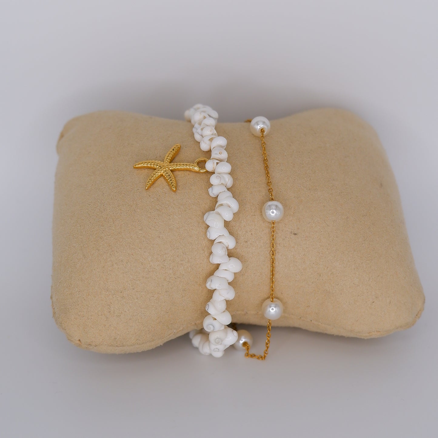 Pulseira Pé Dourada Estrela e Pérolas