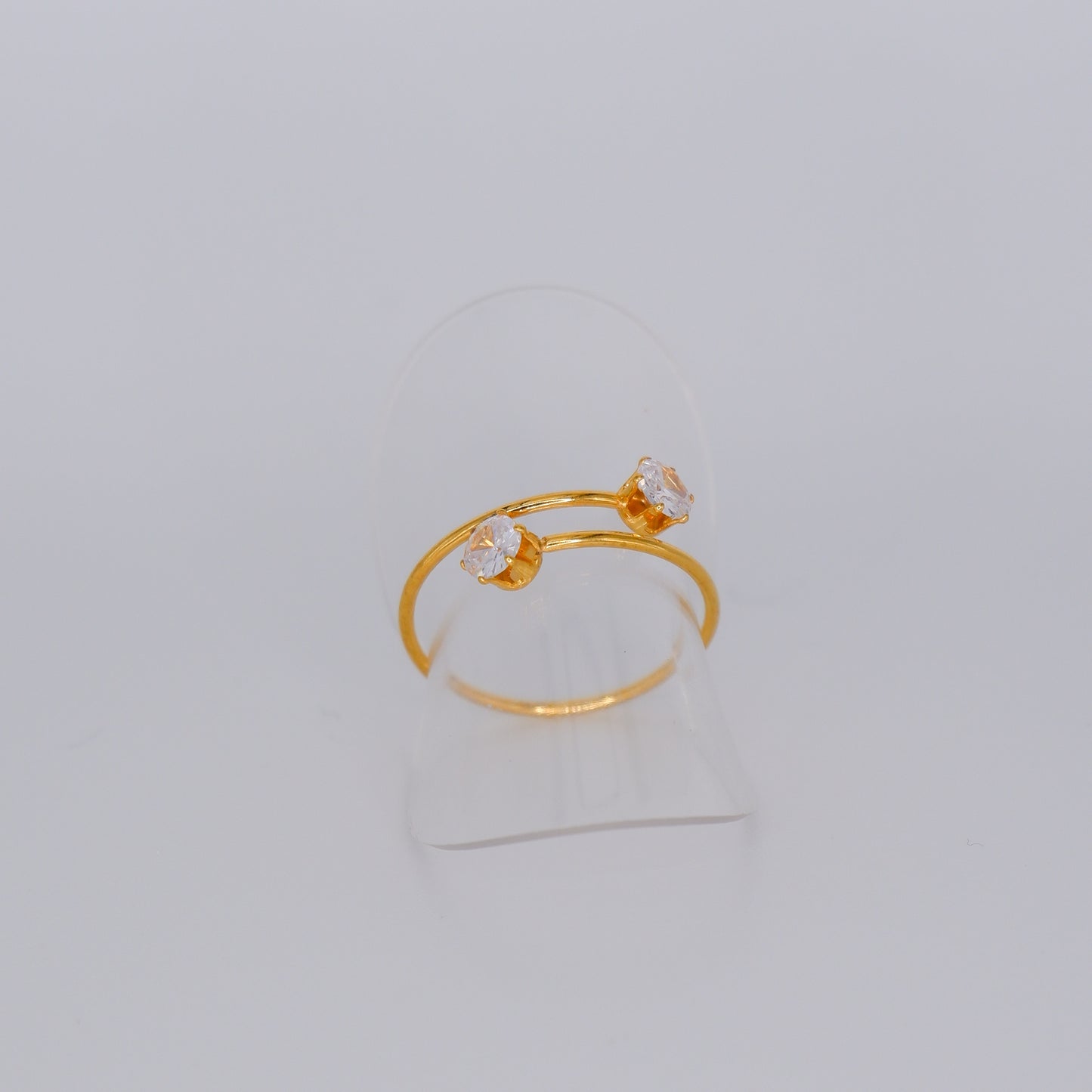 Anel Ajustável Dourado 2 Pedras Transparentes