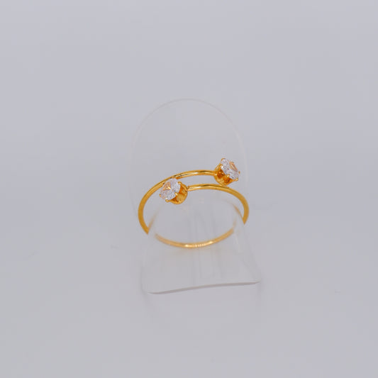 Anel Ajustável Dourado 2 Pedras Transparentes