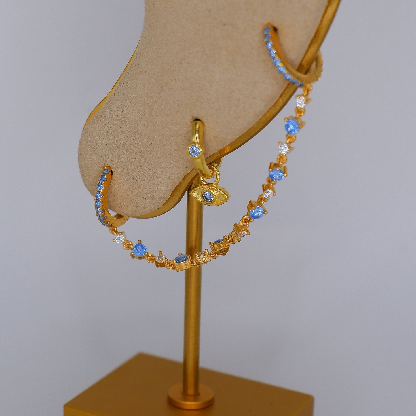 Argola S925 azul Bebé Corrente c/ Brilhantes