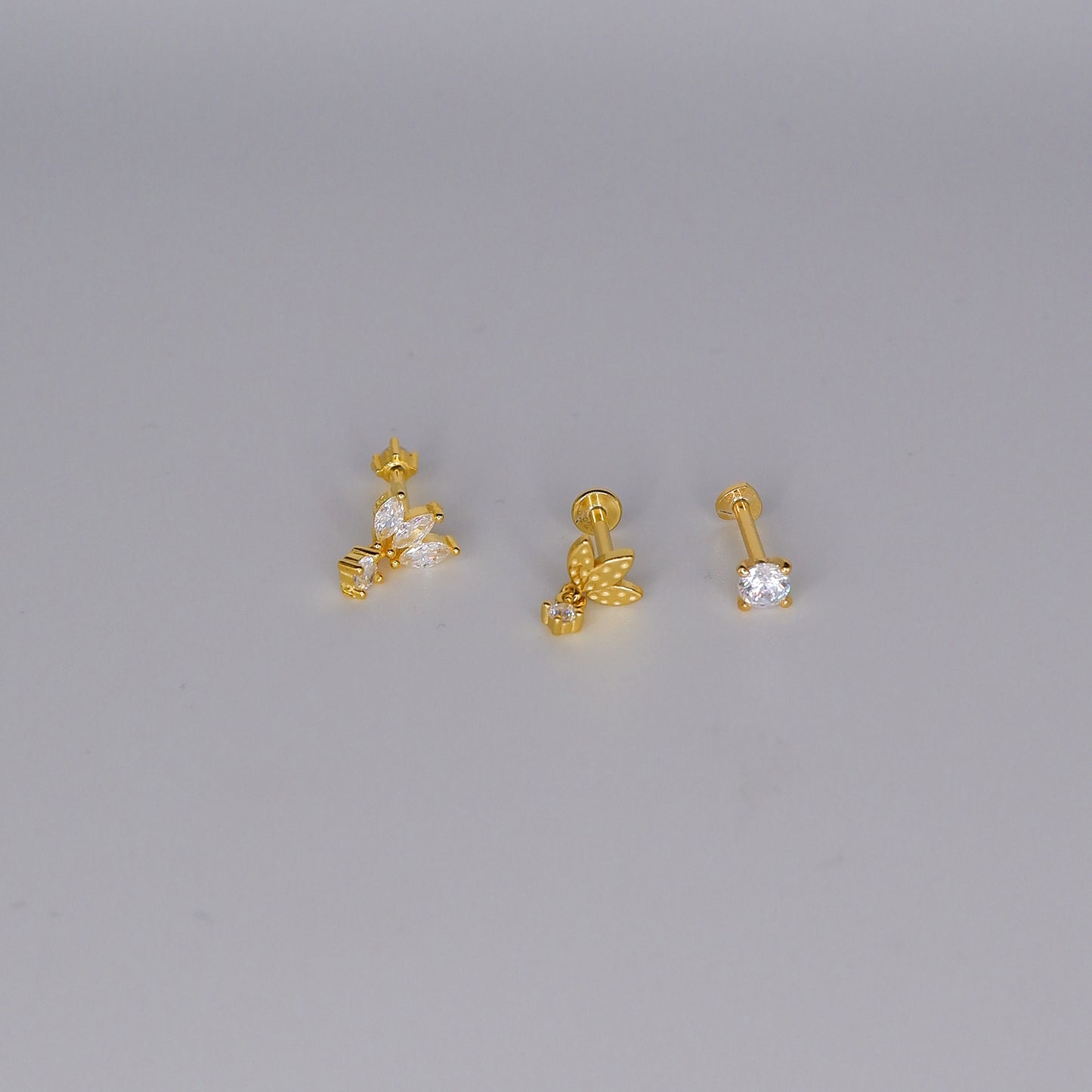 Piercings Achatados Dourados #8 Meia Flor e Ponto de Luz