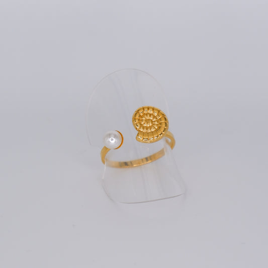 Anel Ajustável Dourado Concha e Pérola