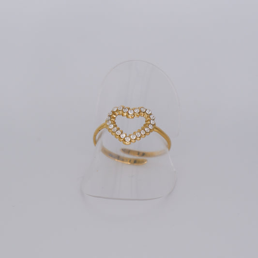 Anel Ajustável Dourado Coração Brilhantes