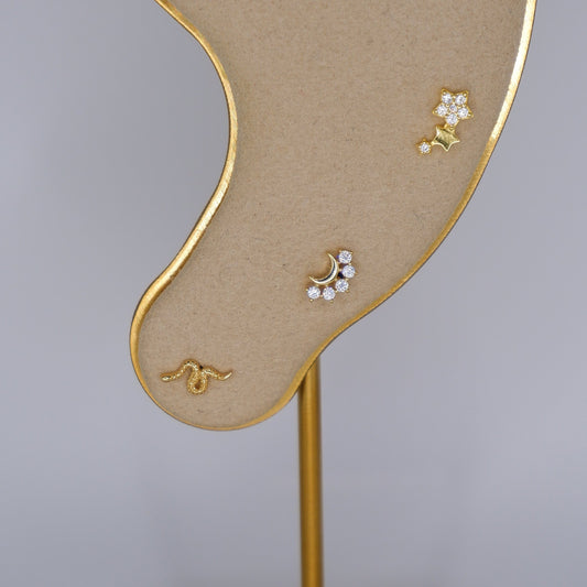 Piercings Bolinha Dourados #9 Cobra, Lua e Estrelas