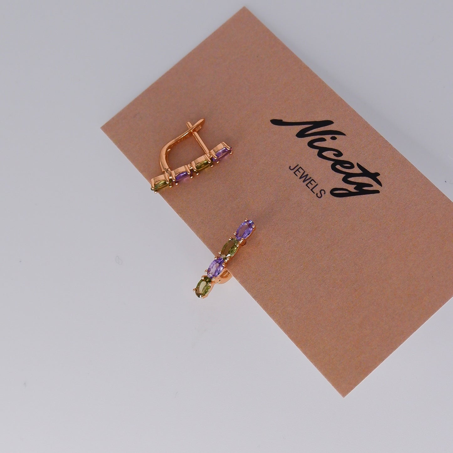 Argola Hipoalergénica Brilhantes Lilás e Verde