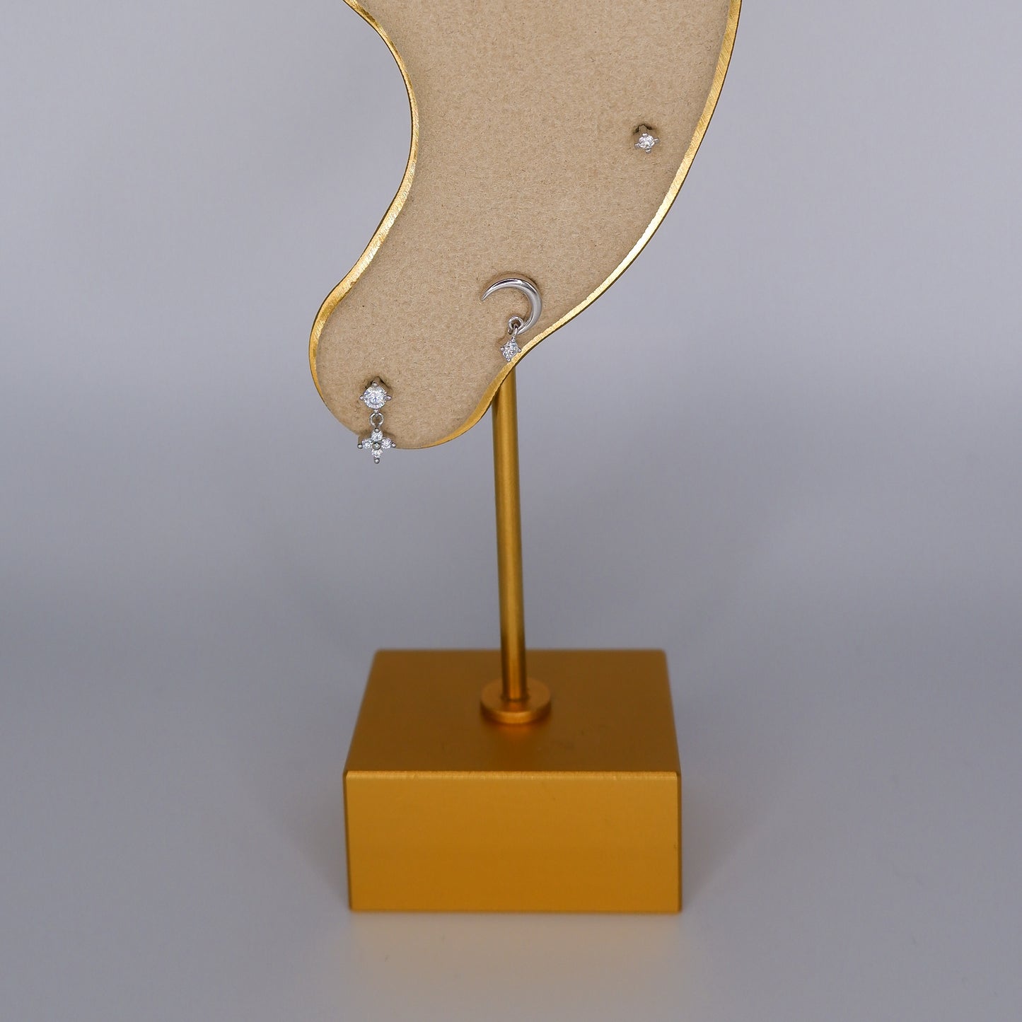 Piercings Achatados Prateados #9 Flor, Lua e Ponto de Luz