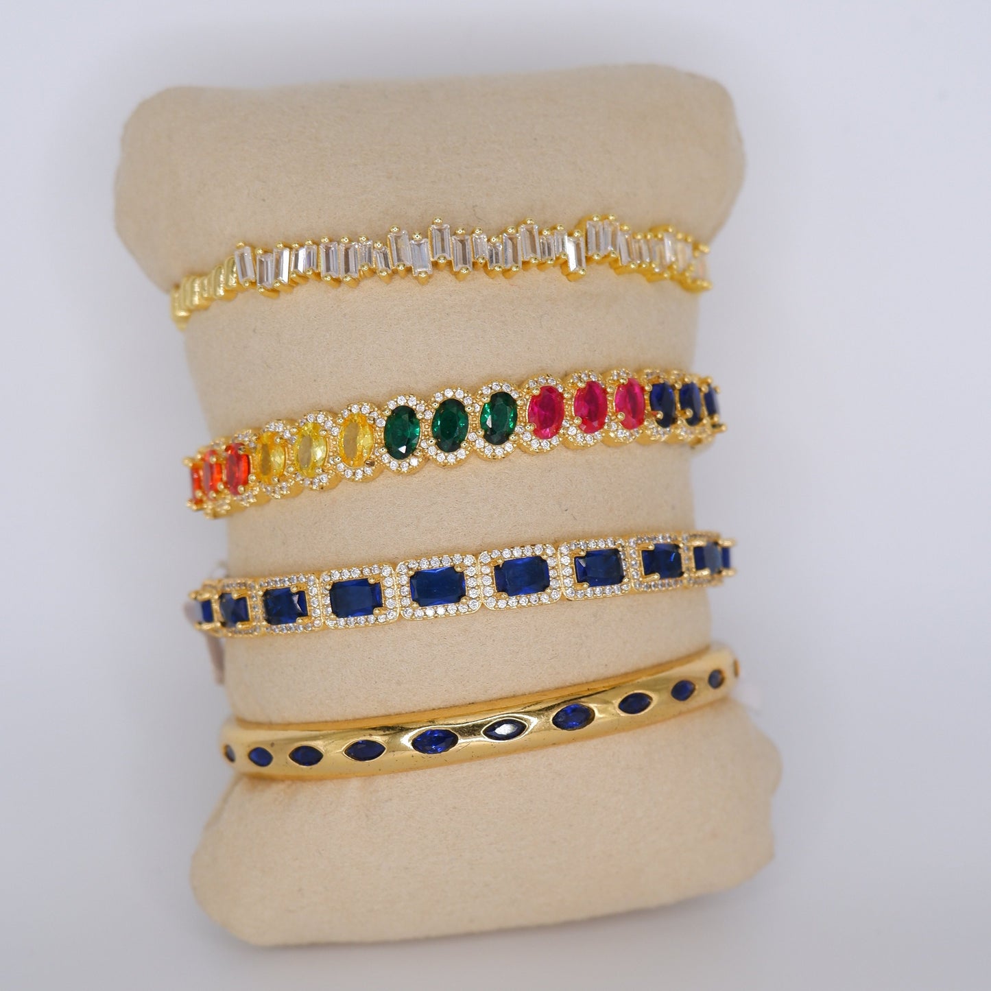 Escrava Riscas Transparentes, Colorida, Rectângulos Azuis c/ Brilho e Losangos Azuis Dourada