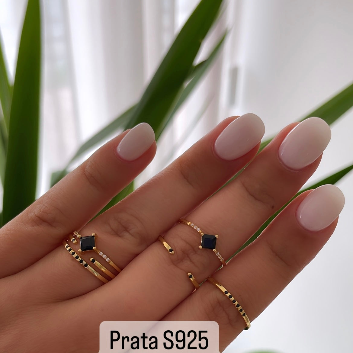 Anel S925 três anéis separados pretos