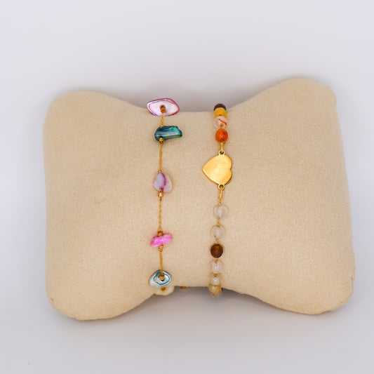 Pulseira Pedras Coloridas e Coração