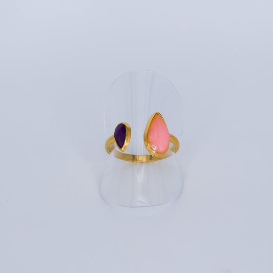 Anel Pedras Rosa e Lilás