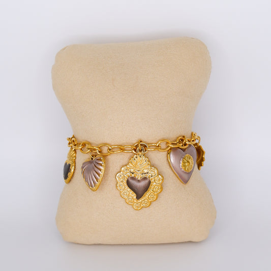 Pulseira Aço Inoxidável Corações Pendentes