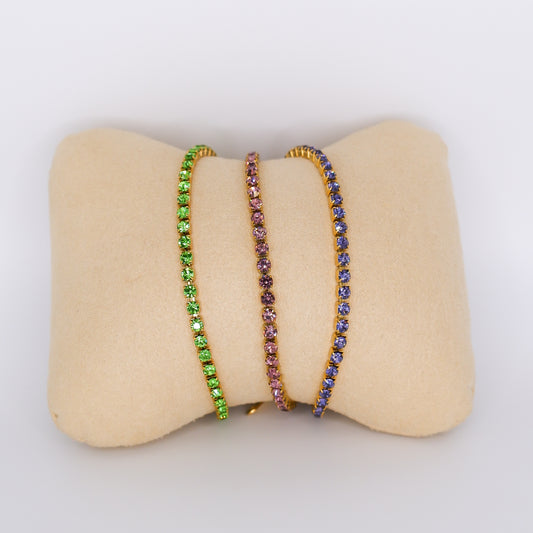 Pulseira Aço Inoxidável Reviera Verde, Lilás e Roxa