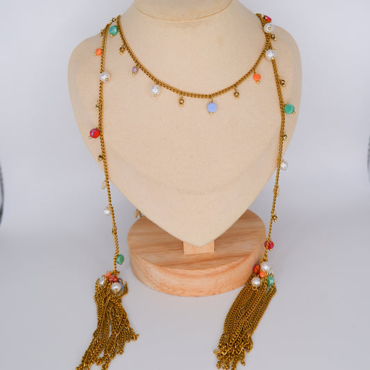 Colar Cachecol com Pérolas