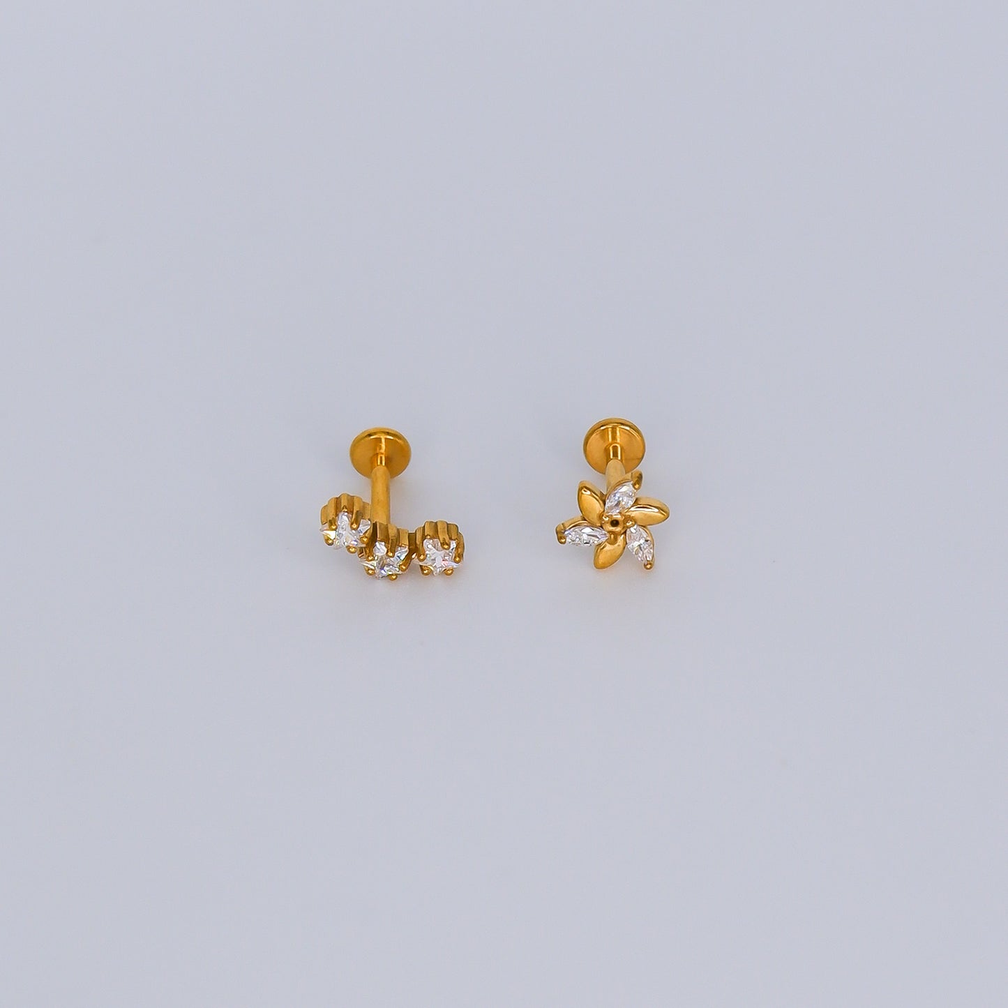 Piercing Achatado 3 Estrelas e Flor